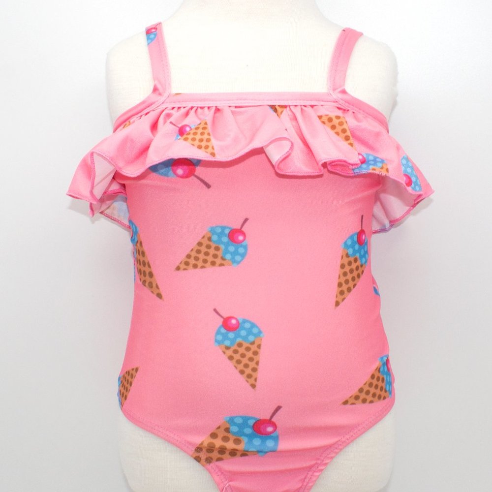 Ice-Cream Pink Ruffled Little Girl One-Piece Swimsuit